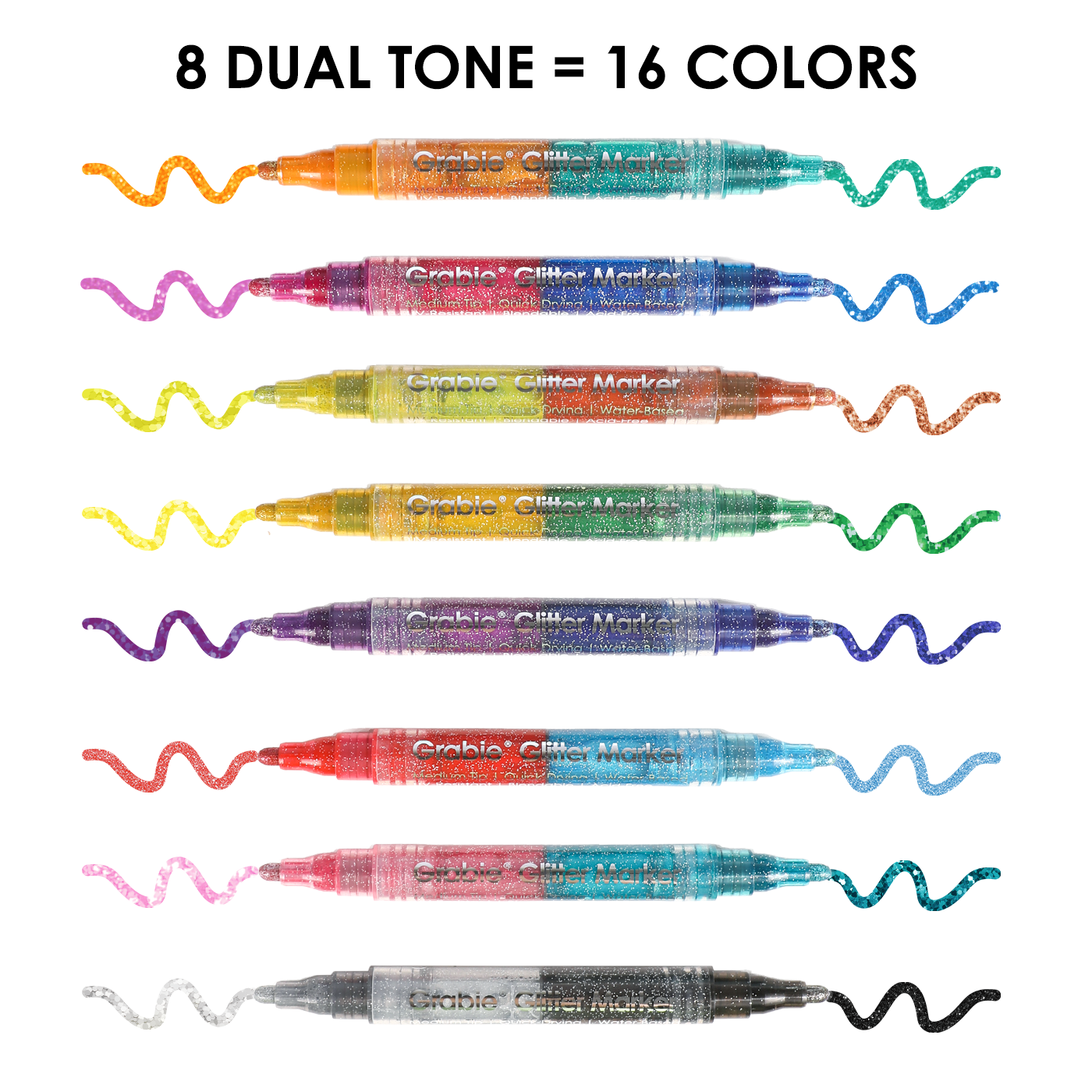 Dual Tone Iridescent Glitter Acrylic Paint Marker Set Of 8