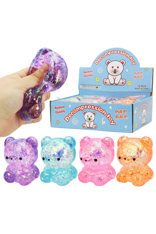 Cute Teddy Bear Glittery Maltose Putty Filled Squishy