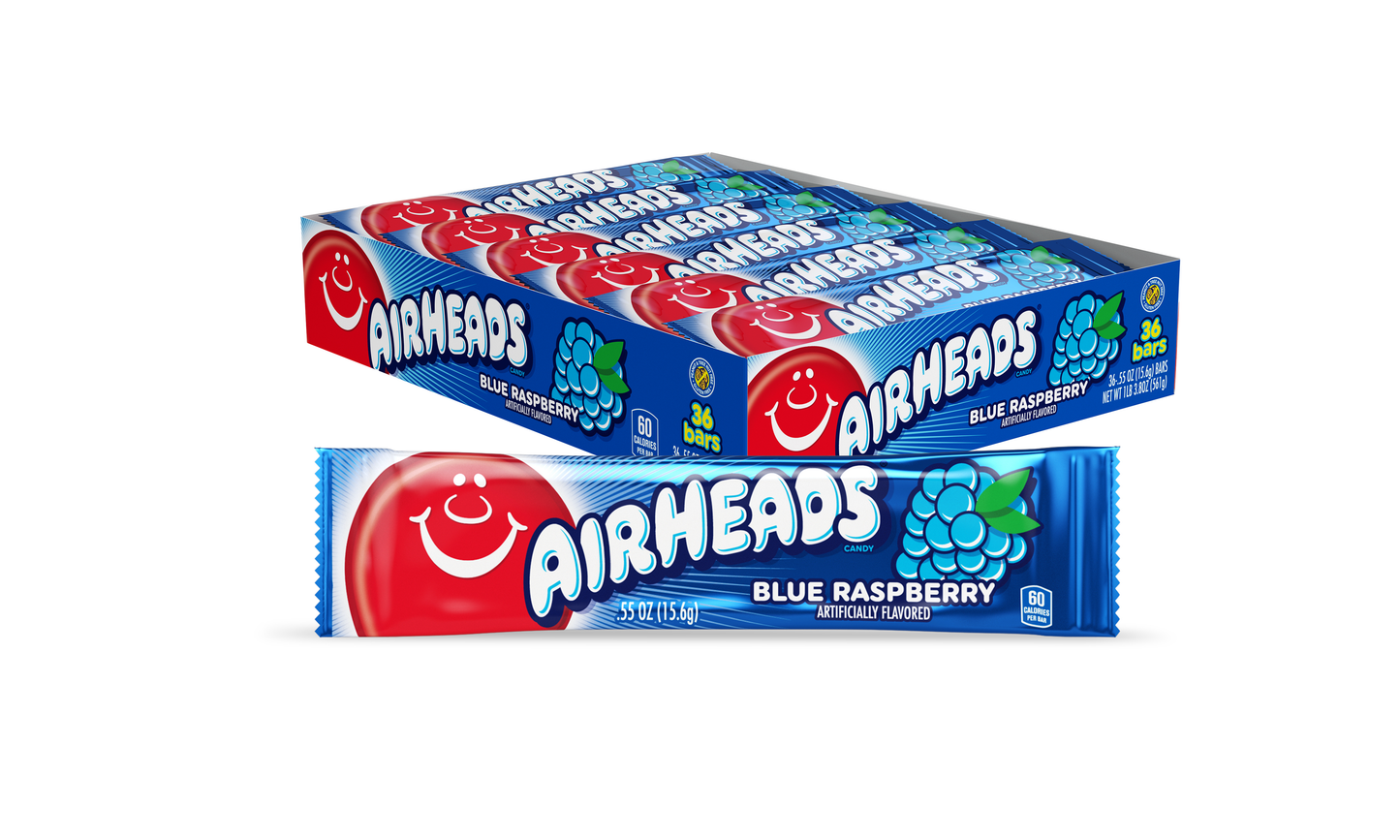 Airheads Bars Blue Raspberry, .55oz Bars, 36t Case