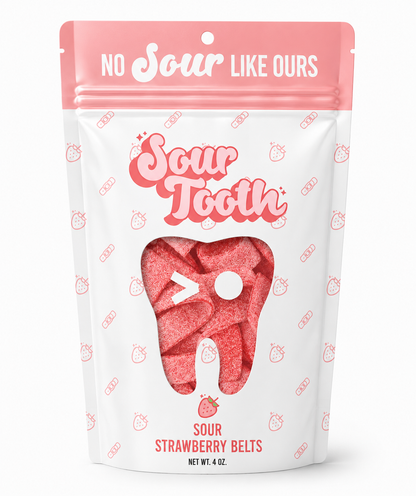 Sour Strawberry Belts — 4oz, Imported from Spain