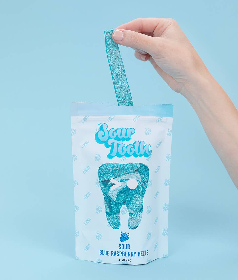 Sour Blue Raspberry Belts — 4oz, Imported from Spain