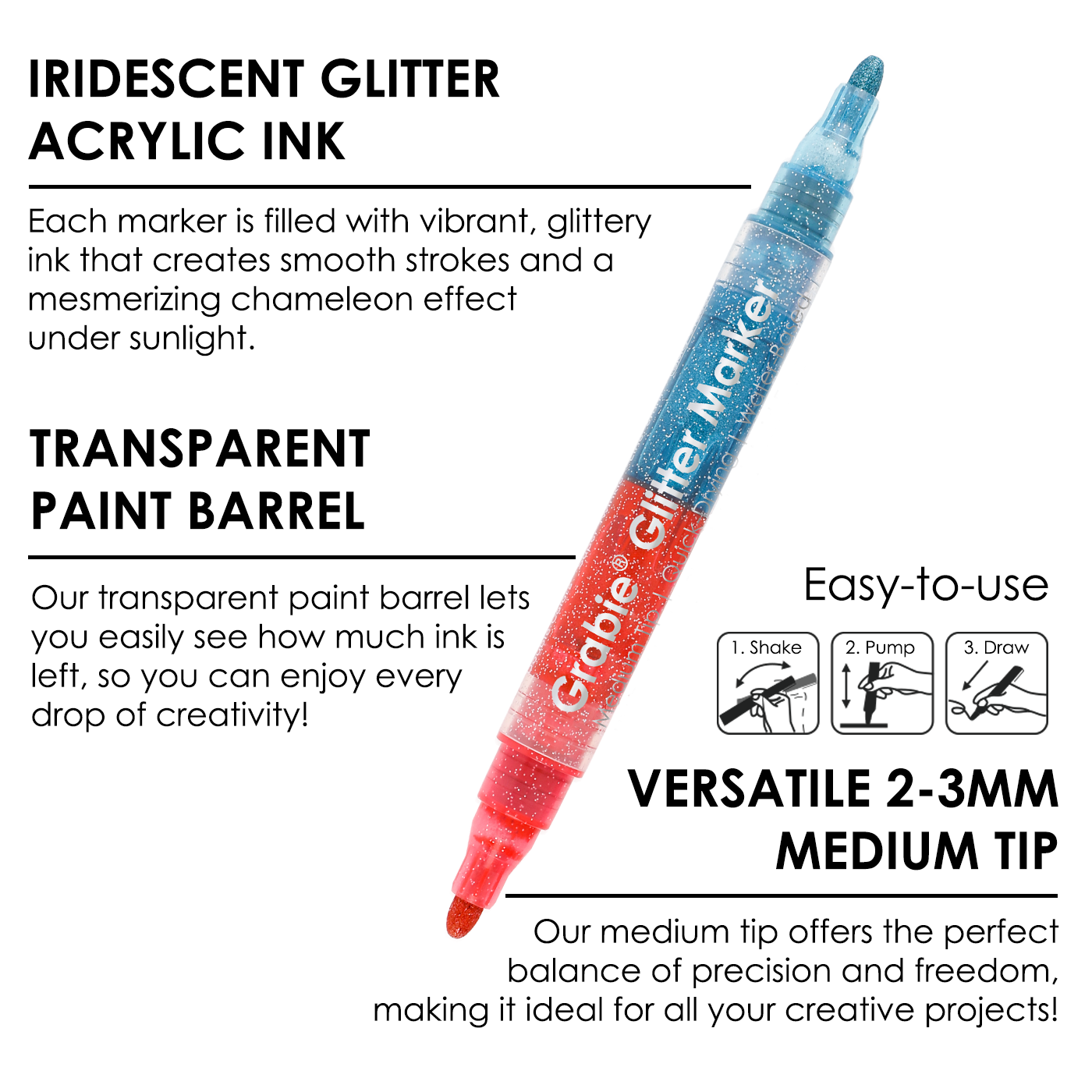 Dual Tone Iridescent Glitter Acrylic Paint Marker Set Of 8