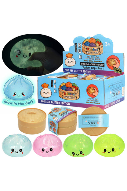 Glow In Dark Chunky Glitter Jiggly Dumpling Bao Bun Squishy