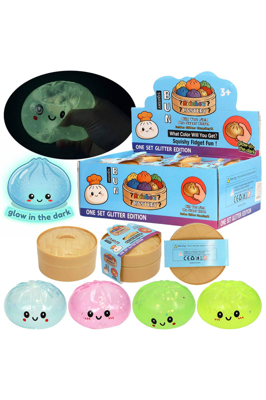 Glow In Dark Chunky Glitter Jiggly Dumpling Bao Bun Squishy