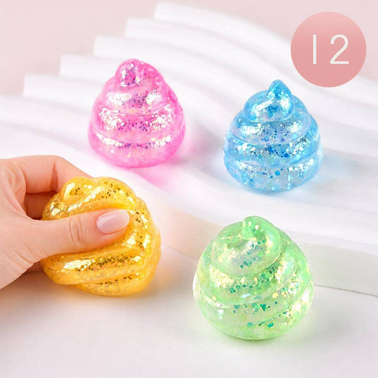 12PCS - Glitter Swirl Cone Squeeze Squishy Stress Relief Toy