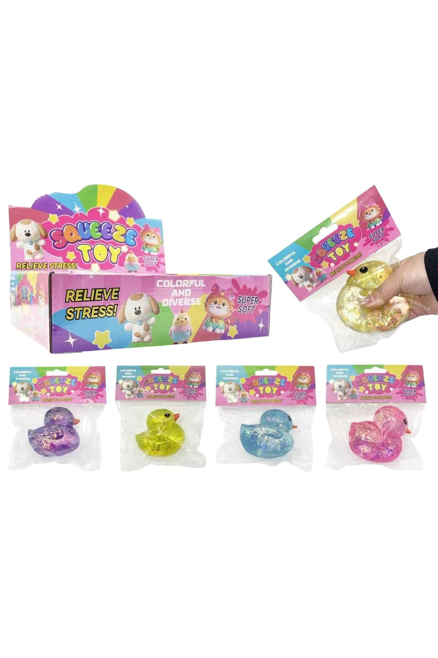 Rubber Duck Glittery Maltose Putty Filled Squishy Bag