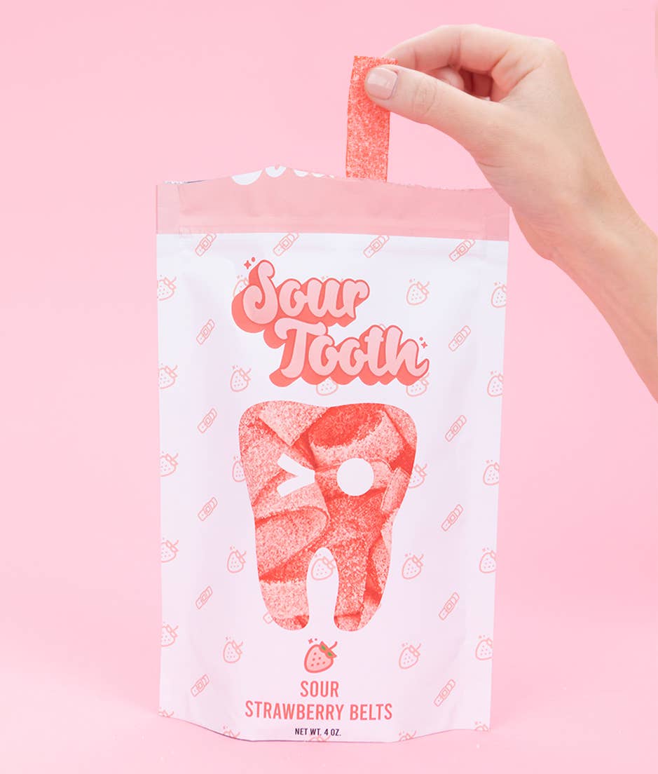 Sour Strawberry Belts — 4oz, Imported from Spain
