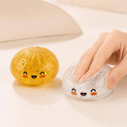 Metallic Smiling Steamed Bao Bun Dumpling Squeeze Squishy Stress Relief Toy