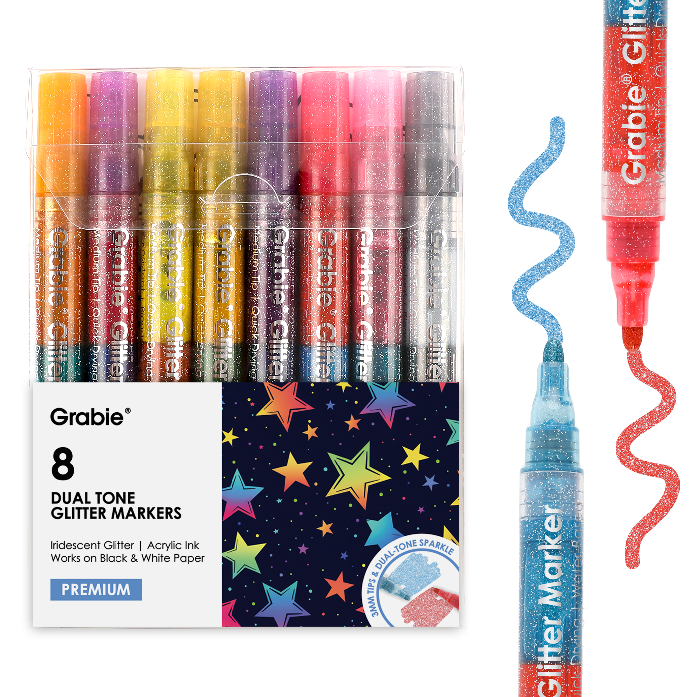 Dual Tone Iridescent Glitter Acrylic Paint Marker Set Of 8