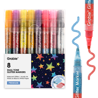 Dual Tone Iridescent Glitter Acrylic Paint Marker Set Of 8