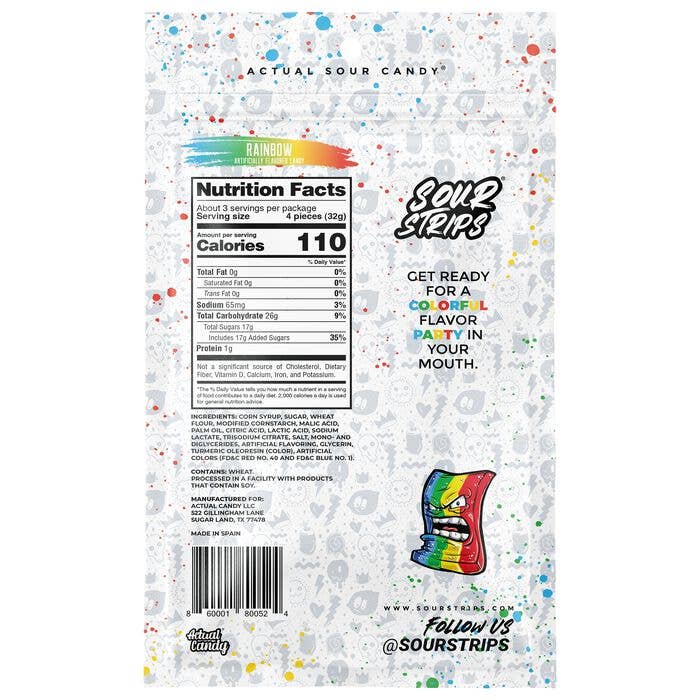 Sour Strips Rainbow 3.4oz Peg Bag, 12ct