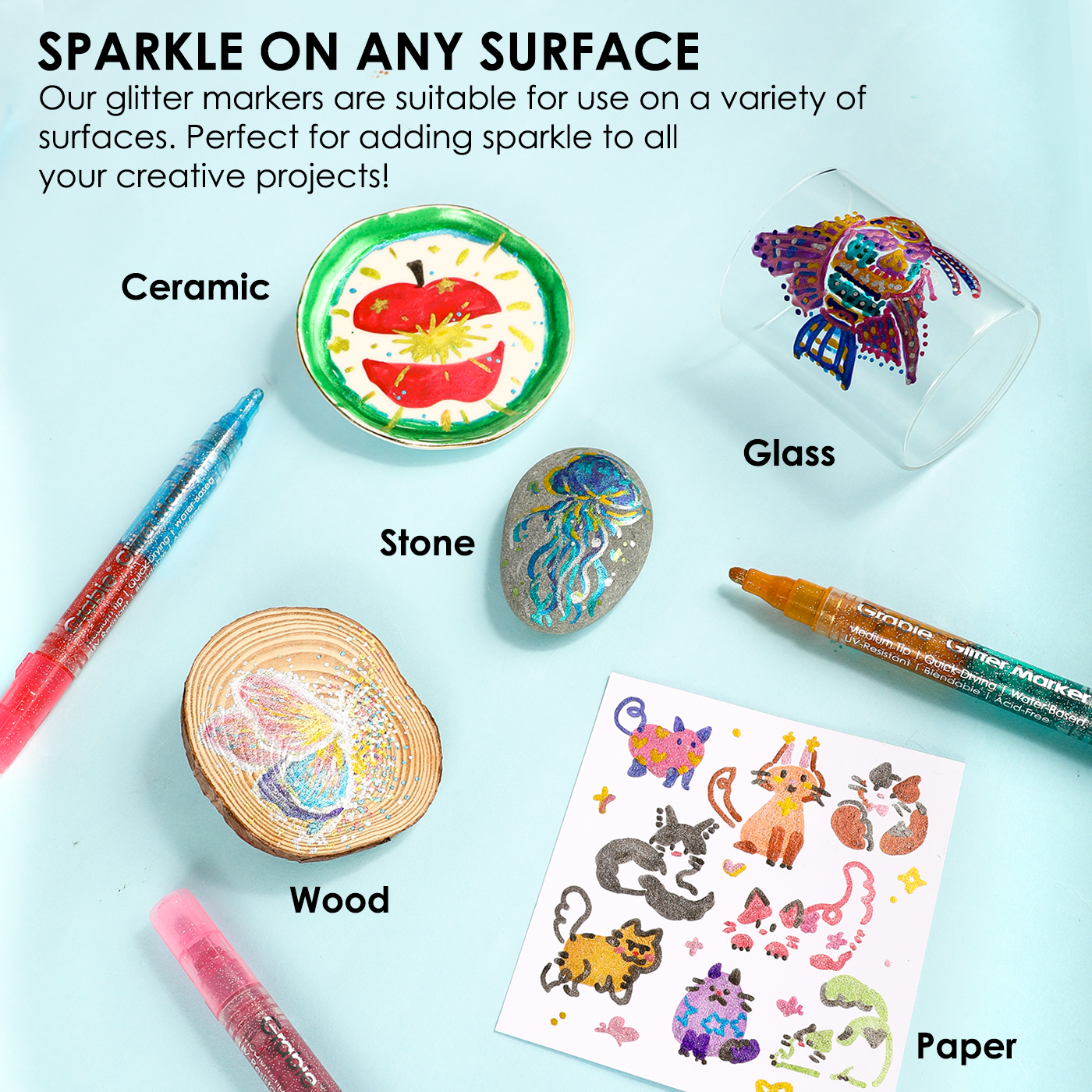 Dual Tone Iridescent Glitter Acrylic Paint Marker Set Of 8