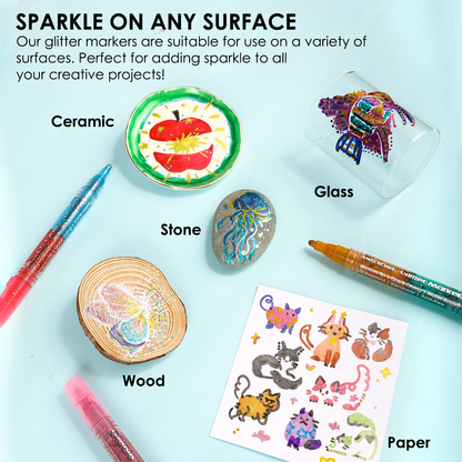 Dual Tone Iridescent Glitter Acrylic Paint Marker Set Of 8