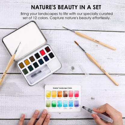 Watercolor Pocket Set Of 12 With Brush - Landscape Colors