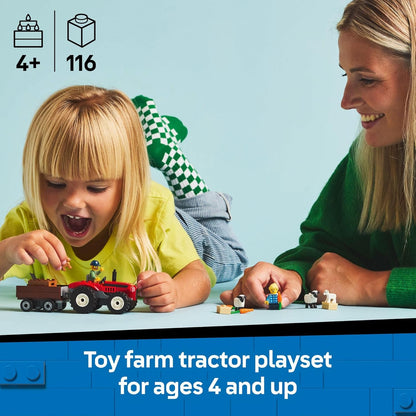 City: Red Farm Tractor with Trailer and Sheep