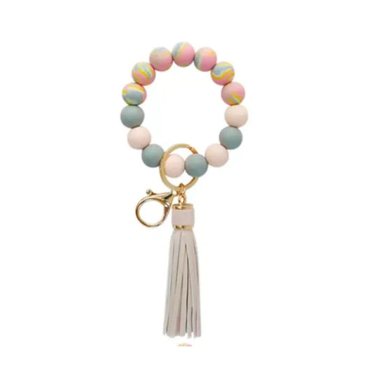 Beaded Keychain Beige-1